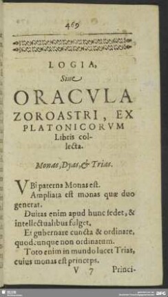 Logia, Sive Oracula Zoroastri, Ex Platonicirum Libris collecta