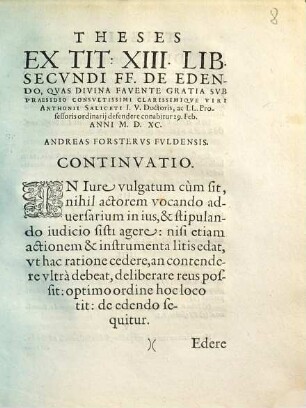 Theses Ex Tit. XIII. Lib. Secvndi FF. De Edendo
