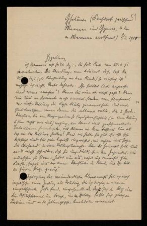 Nr. 51. Brief von Wilhelm Crönert an Ulrich von Wilamowitz-Moellendorff. [...] [Feldpost], 9.2.1915