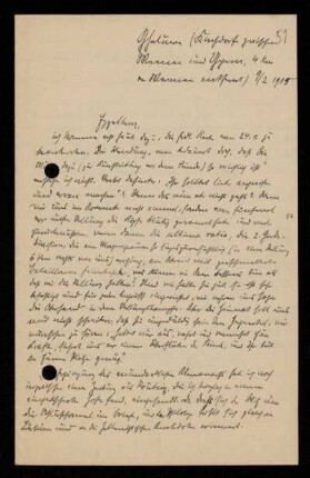 Nr. 51. Brief von Wilhelm Crönert an Ulrich von Wilamowitz-Moellendorff. [...] [Feldpost], 9.2.1915