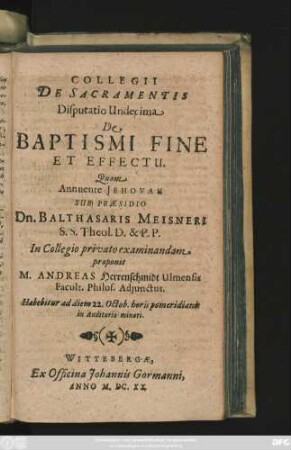 11: De Baptismi Fine Et Effectu