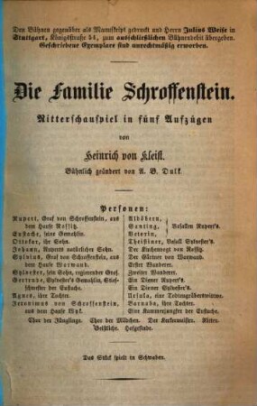 Die Familie Schroffenstein