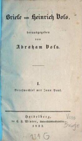 Briefe von Heinrich Voss. 1, Briefwechsel zwischen Heinrich Voss und Jean Paul