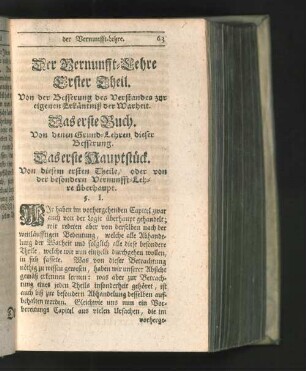 Der Vernunfft-Lehre Erster Theil.