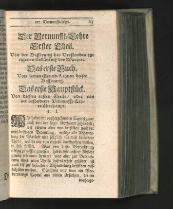 Der Vernunfft-Lehre Erster Theil.