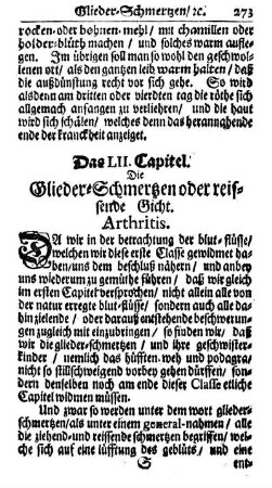 Das LII. Capitel. Die Glieder-Schmertzen oder reissende Gicht. Arthritis.