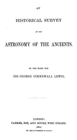 A historical survey of the astronomy of the ancients