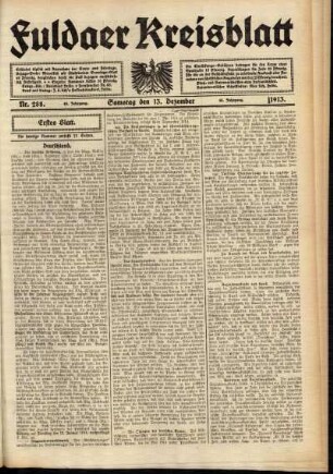 Erste Ausgabe vom Samstag, den 13. Dezember 1913.