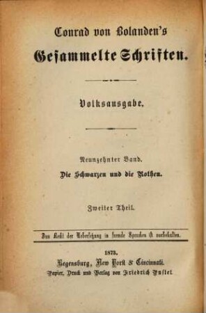 Conrad von Bolanden's Gesammelte Schriften. 19, Die Schwarzen und die Rothen : Zweiter Theil