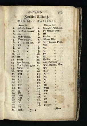 Zweyter Anhang: Roemischer Calender.