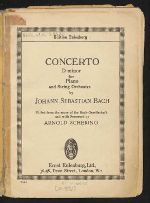 Concerto : D minor : for piano and string orchestra