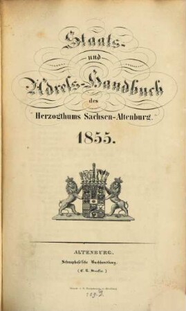 Staats- und Adreß-Handbuch des Herzogthums Sachsen-Altenburg. 1855