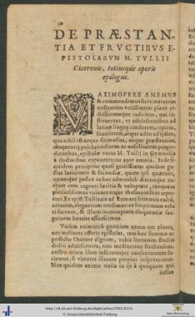 De Præstantia Et Fructibus Epistolarum Marci Tullii Ciceronis