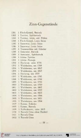 Zinn-Gegenstände (Nr. 1381-8713)