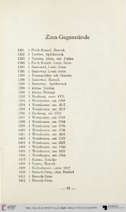 Zinn-Gegenstände (Nr. 1381-8713)