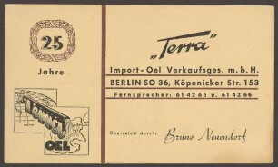 Werbepostkarte Import-Öl Verkaufsgesellschaft "Terra", Köpenicker Straße 153