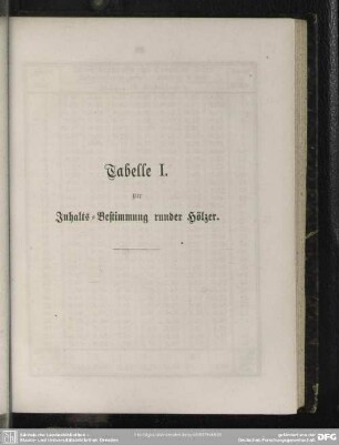 Tabelle I. zur Inhalts-Bestimmung runder Hölzer