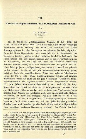 XII. Metrische Eigenschaften der cubischen Raumcurven.