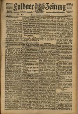 Erste Ausgabe vom Donnerstag, den 26. Oktober 1911.