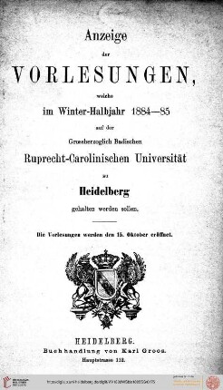 Wintersemester 1884/1885