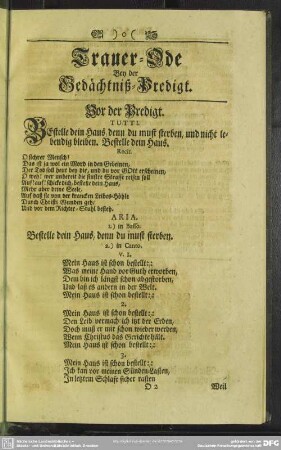 Trauer-Ode bey der Gedächtniß-Predigt