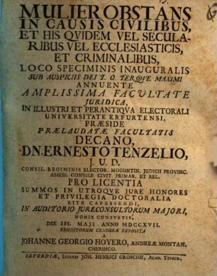 Mulier obstans in causis civilibus, et his qvidem vel secularibus vel ecclesiasticis et criminalibus