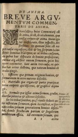 Breve Argumentum Commentarii De Anima.