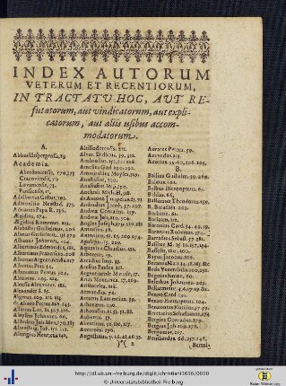 Index Autorum Veterum Et Recentiorum.
