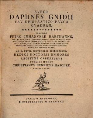 Super Daphnes Gnidii usu epispastico pauca quaedam