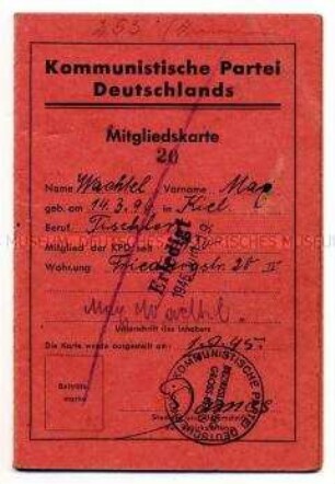 Mitgliedskarte KPD von Max Wachtel