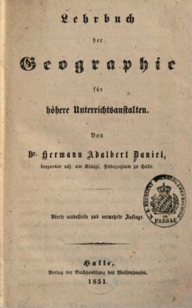 Lehrbuch der Geographie für höhere Unterrichtsanstalten