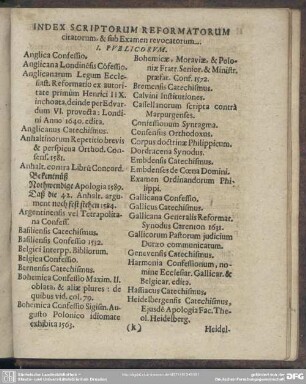 Index Scriptorum Reformatorum citatorum, & sub Examen revocatorum
