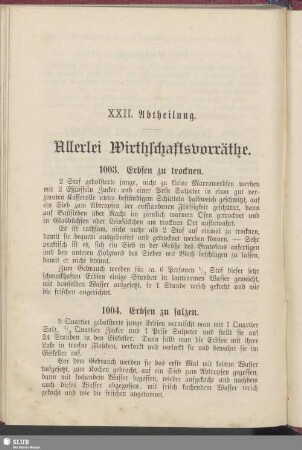 XXII. Abtheilung. Allerlei Wirthschaftsvorräthe