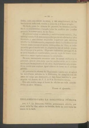 Reglamento para la Biblioteca Pública