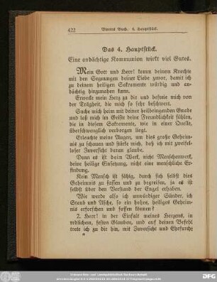 Das 4. Hauptstück. Eine andächtige Kommunion wirkt viel Gutes.