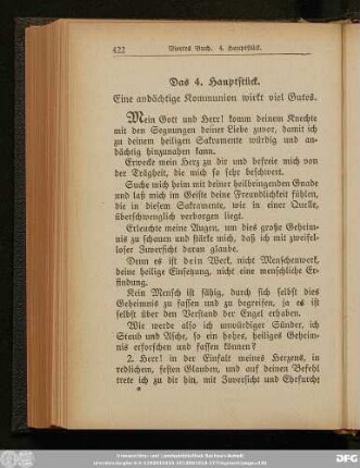 Das 4. Hauptstück. Eine andächtige Kommunion wirkt viel Gutes.