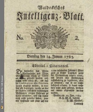 No. 2, Dienstag den 14.Januar 1783