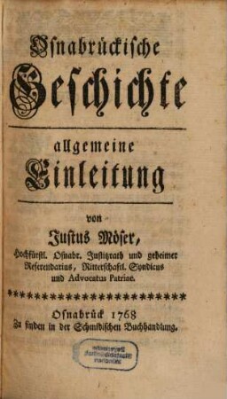 Osnabrückische Geschichte : allgemeine Einleitung