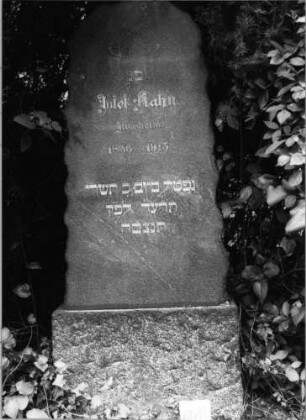 Grabstein 46 (Index: 99804546) Material: Granit Zustand: gut Maße HxBxT: 165x66x25 cm Beschreibung: Stele mit unregelmäßigem Rand, Sockel, Rundbogenabschluß Symbolik: segnende Hände Steinmetz: J. Baumann: Grabstein 46