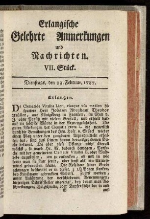 VII. Stück. Dienstags, den 13. Februar. 1787.