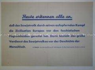 Maueranschlag mit einem Zitat Stalins aus dem Bericht zum 27. Jahrestag der Oktoberrevolution