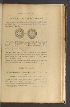 Quelques mots sur les moutons & les doubles moutons d'or de Jeanne et Wenceslas, ducs de brabant