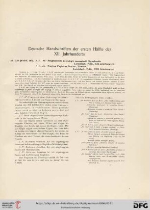 Deutsche Handschriften der ersten Hälfte des XII. Jahrhunderts