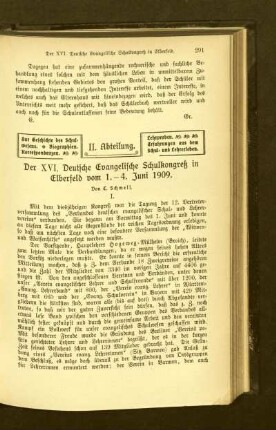 ¬Der¬ XVI. Deutsche Evangelische Schulkongreß in Elberfeld vom 1.-4. Juni 1909