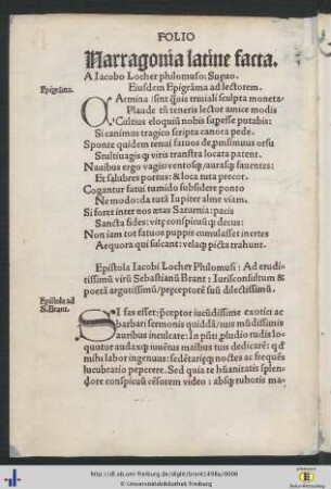 Epistola Iacobi Locher Philomusi