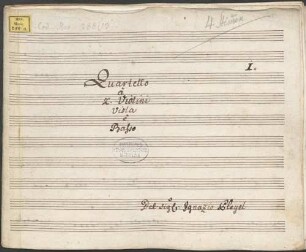 Quartets, vl (2), vla, vlc, BenP 301, C-Dur - BSB Mus.ms. 288-13 : [title, vla:] I. // Quartetto // à // 2. Violini // Viola // è // Basso // Del Sig: Ignazio Pleyel