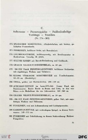 C. Aubussons – Perserteppiche – Fußbodenbeläge – Vorhänge – Textilien (Nr. 274-309)