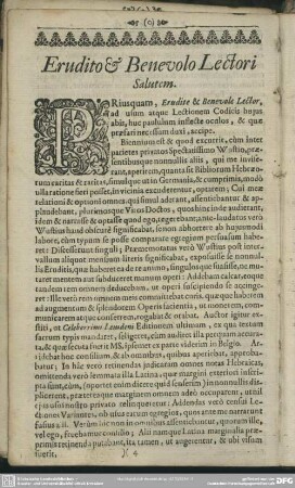 Erudito & Benevolo Lectori Salutem