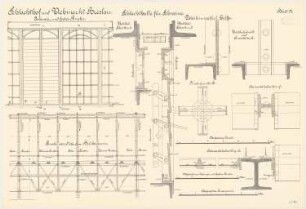Schlachthof und Viehmarkt, Breslau Schlachthalle für Schweine: Eisenkonstruktion. Fensterwand 1:20 Jalousie und Fenster 1:10 Details und Knotenpunkte 1:1