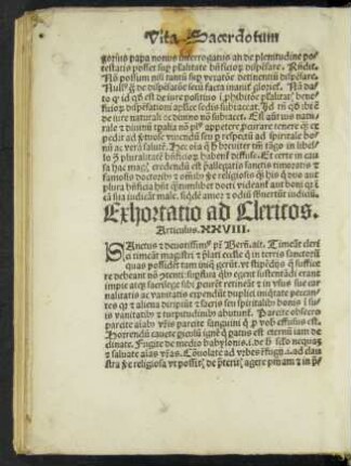 Exhortatio ad Clericos. Articulus .XXVIII.